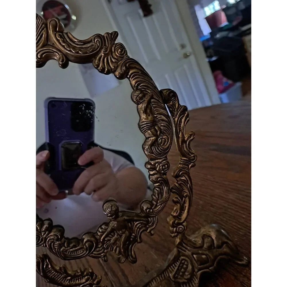 Vintage Ornate Cherub Vanity Dresser Table Victorian Baroque Rotating Mirror